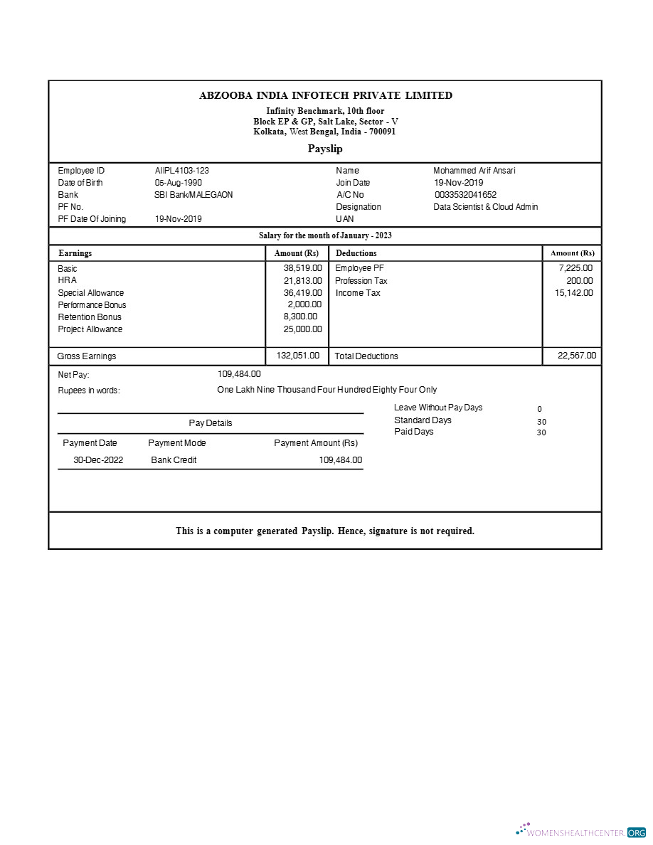 Download Abzooba India Infotech payslip template in Word and PDF formats.pdf, 1 Photoshop template